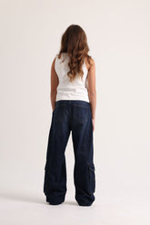 Under-Knee Side Pocket Dark Jeans